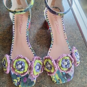 Betsey Johnson Vibrant Purple and Green Sandals with Floral Embellishments